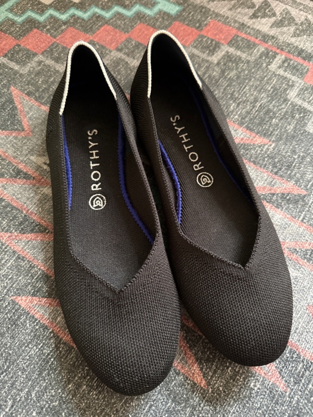 Rothy's Black Knit Round-Toe Flats with White Trim 10.5